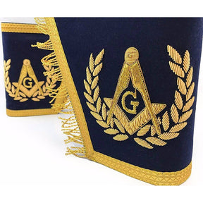Master Mason Blue Lodge Cuff - Navy Blue Hand Embroidery Square & Compass G