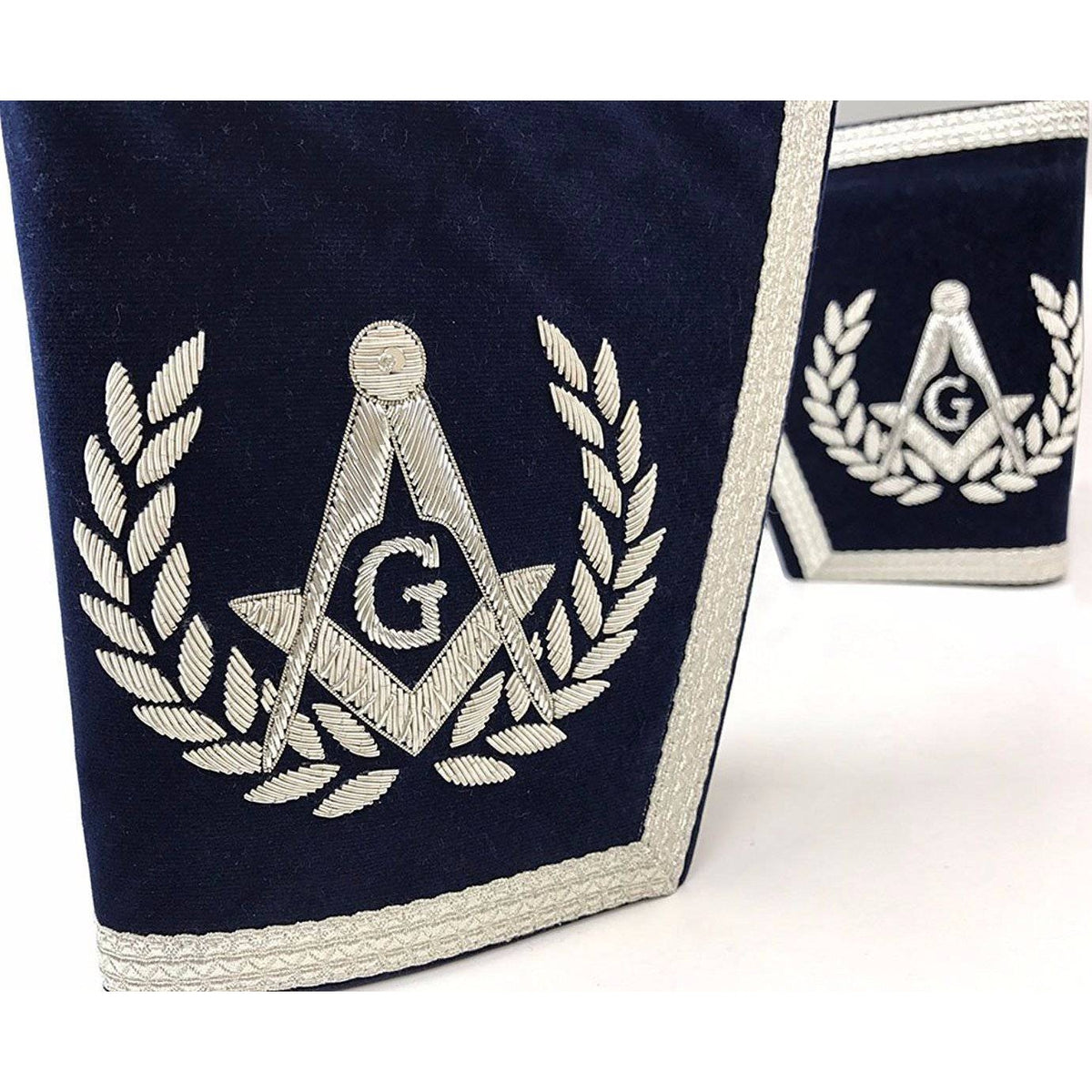 Master Mason Blue Lodge Cuff - Navy Blue & Silver Hand Embroidery Square & Compass G