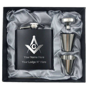 Master Mason Blue Lodge Flask - 2 Shot Glasses & Funnel