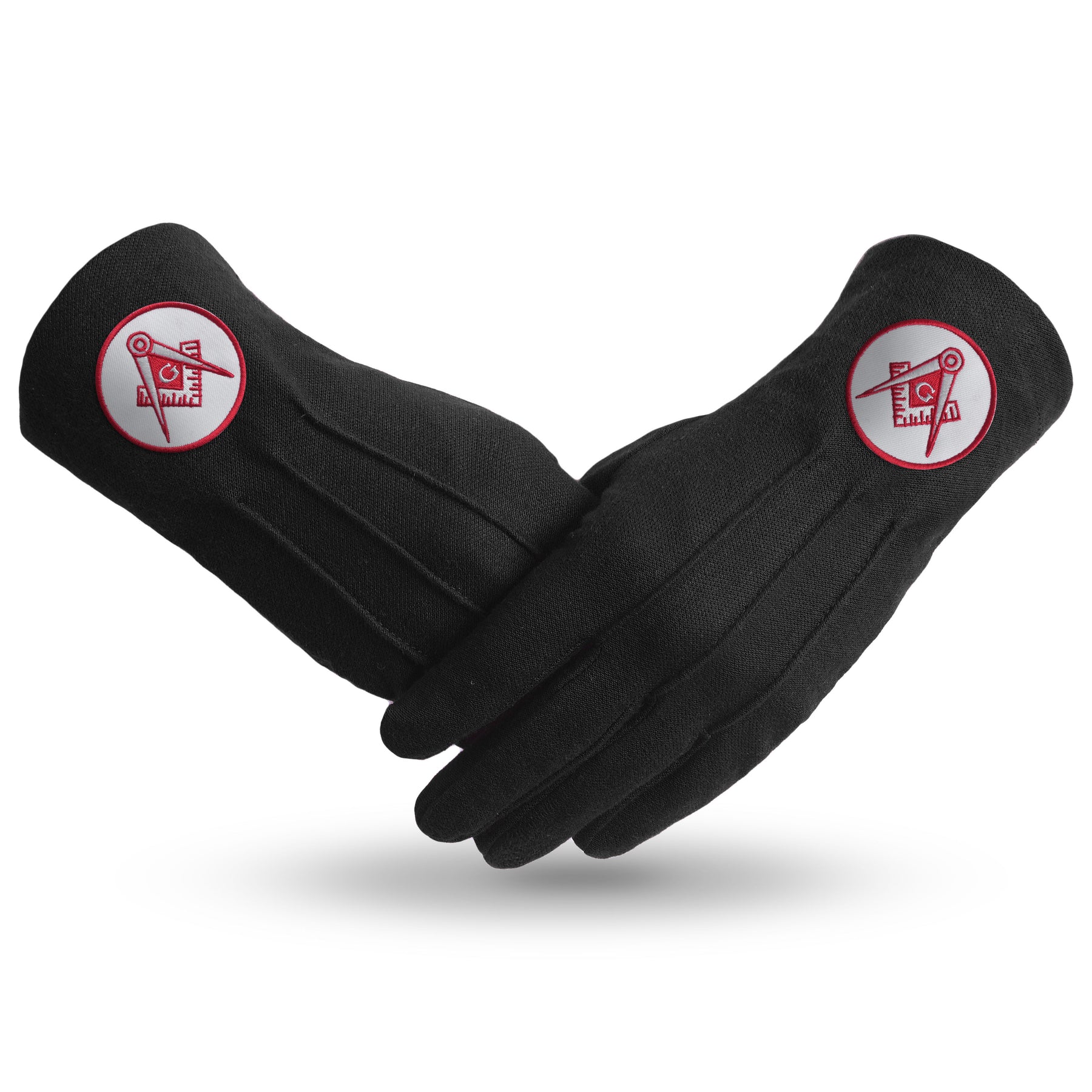 Freimaurerhandschuhe der Blue Lodge – Schwarze Baumwolle mit rotem Emb