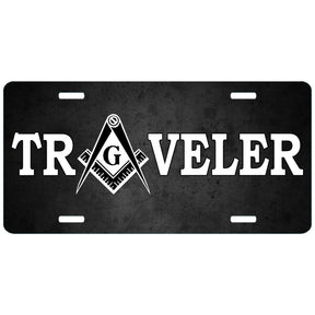 Master Mason Blue Lodge License Plate Frame - Traveler Mason High Gloss Aluminum