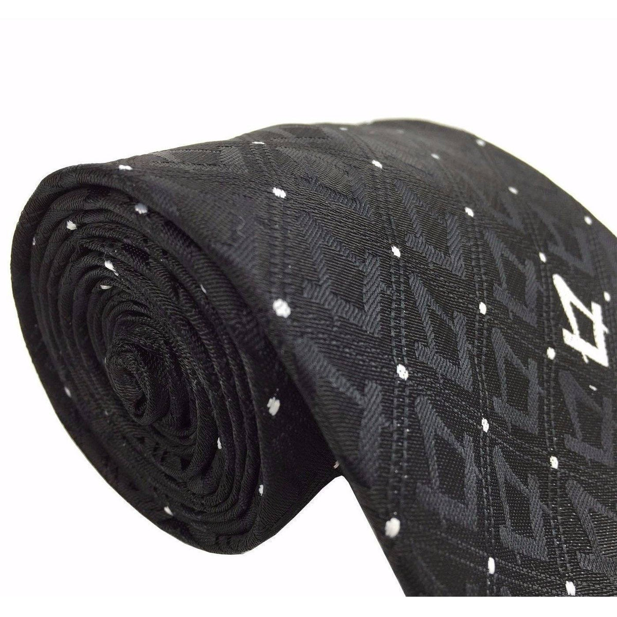 Master Mason Blue Lodge Necktie - Black with Polkadot Machine Embroidery