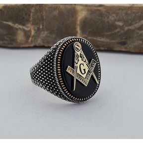 Master Mason Blue Lodge Ring - 16 Grams Sterling Silver With Gold S&C