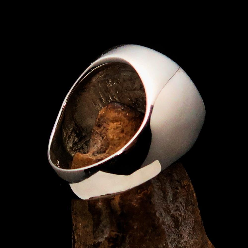 Master Mason Blue Lodge Ring - Black Sterling Silver With Skull Square and Compass - Bricks Masons