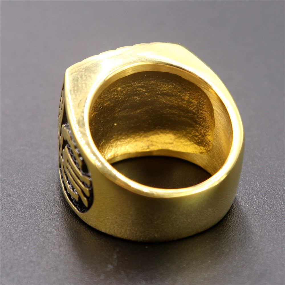 Master Mason Blue Lodge Ring - Gold & Black Titanium Steel Square and Compass G - Bricks Masons