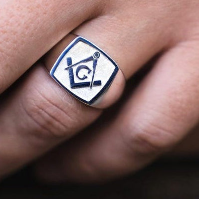 Master Mason Blue Lodge Ring - Plated Sterling Silver Square & Compass G - Bricks Masons