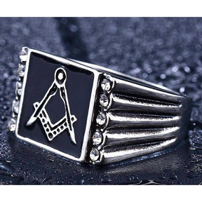 Master Mason Blue Lodge Ring - Silver Cubic Zirconia