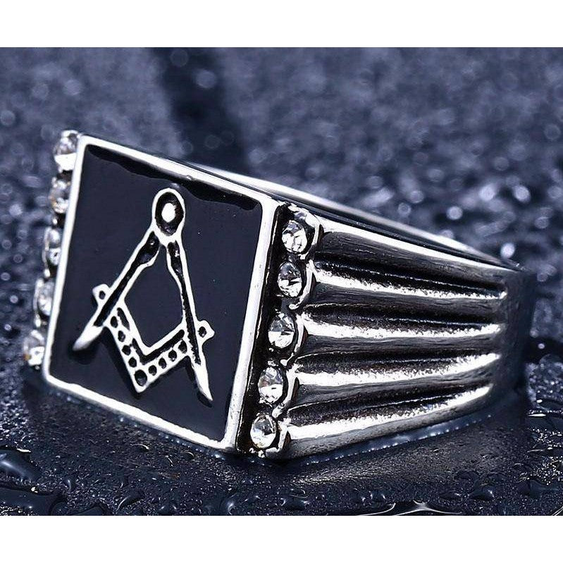 Master Mason Blue Lodge Ring - Silver Cubic Zirconia