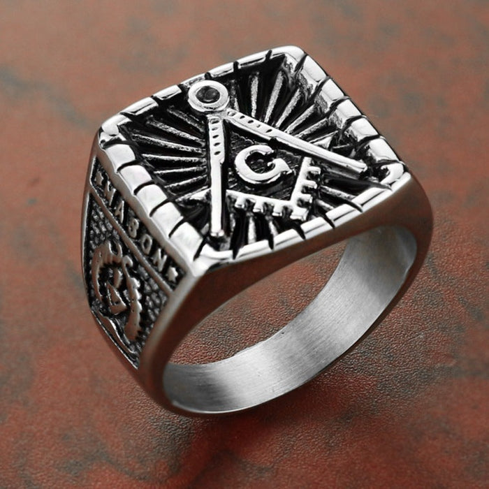 Home Master Mason Blue Lodge Ring - Silver Mason Square & Compass G