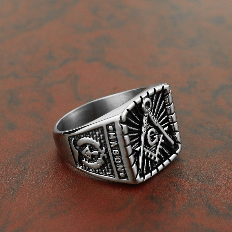 Home Master Mason Blue Lodge Ring - Silver Mason Square & Compass G