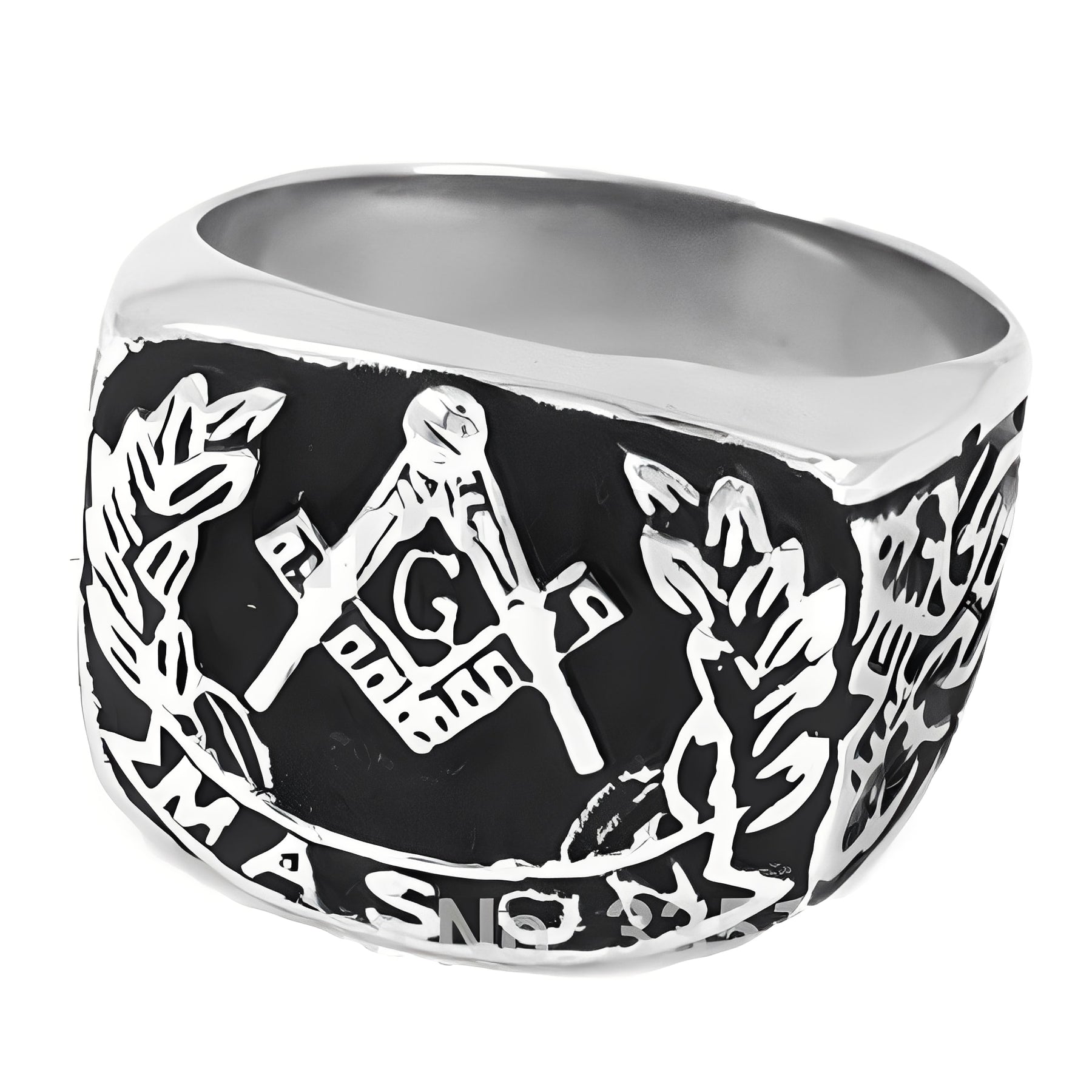 Master Mason Blue Lodge Ring - Silver Wreath Motif - Bricks Masons