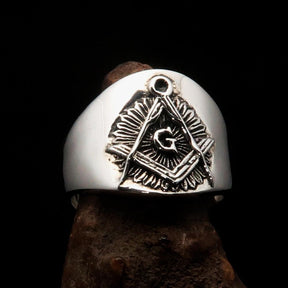 Master Mason Blue Lodge Ring - Square & Compass G Sterling Silver - Bricks Masons