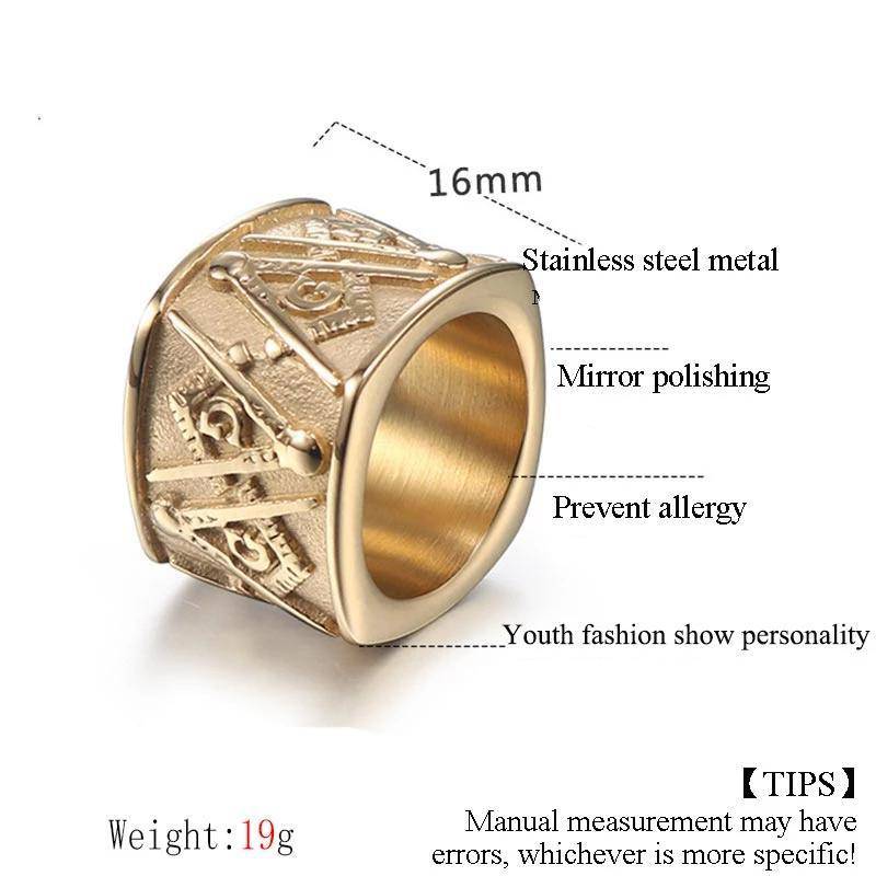 Master Mason Blue Lodge Ring - Vintage Band -(Gold/Black) - Bricks Masons