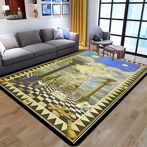 Master Mason Pattern Subtle Master Mason Blue Lodge Rug - Square and Compass G Printed - Bricks Masons