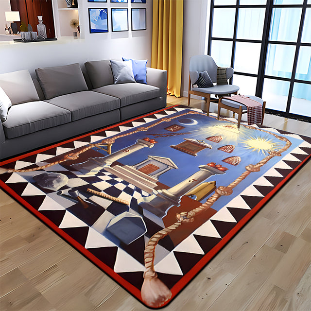 Master Mason Pattern Subtle Master Mason Blue Lodge Rug - Square and Compass G Printed - Bricks Masons