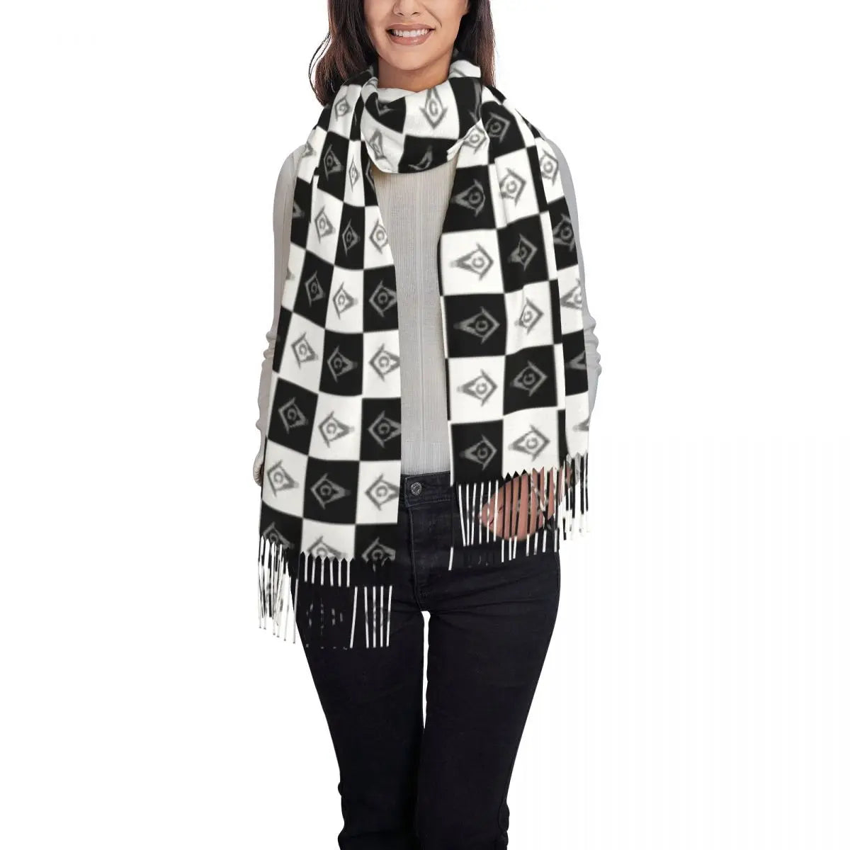 Master Mason Pattern Subtle Master Mason Blue Lodge Scarf - Printed Checkered Pattern - Bricks Masons