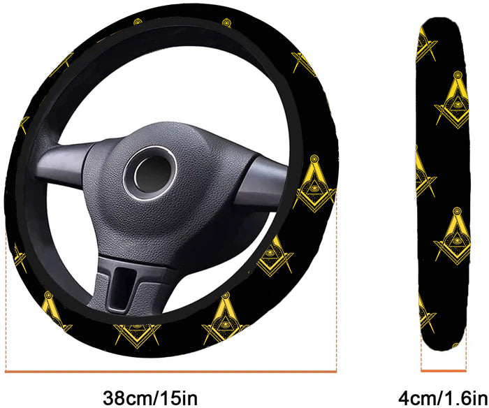 Master Mason Blue Lodge Steering Wheel Cover - White & Gold - Bricks Masons