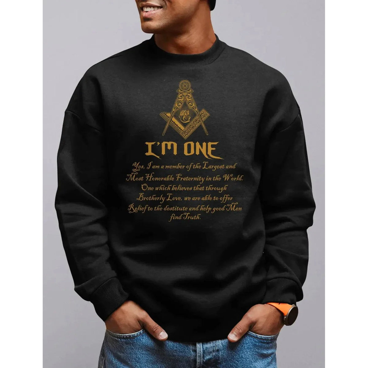 Master Mason Blue Lodge Sweatshirt - I Am One Black Cotton
