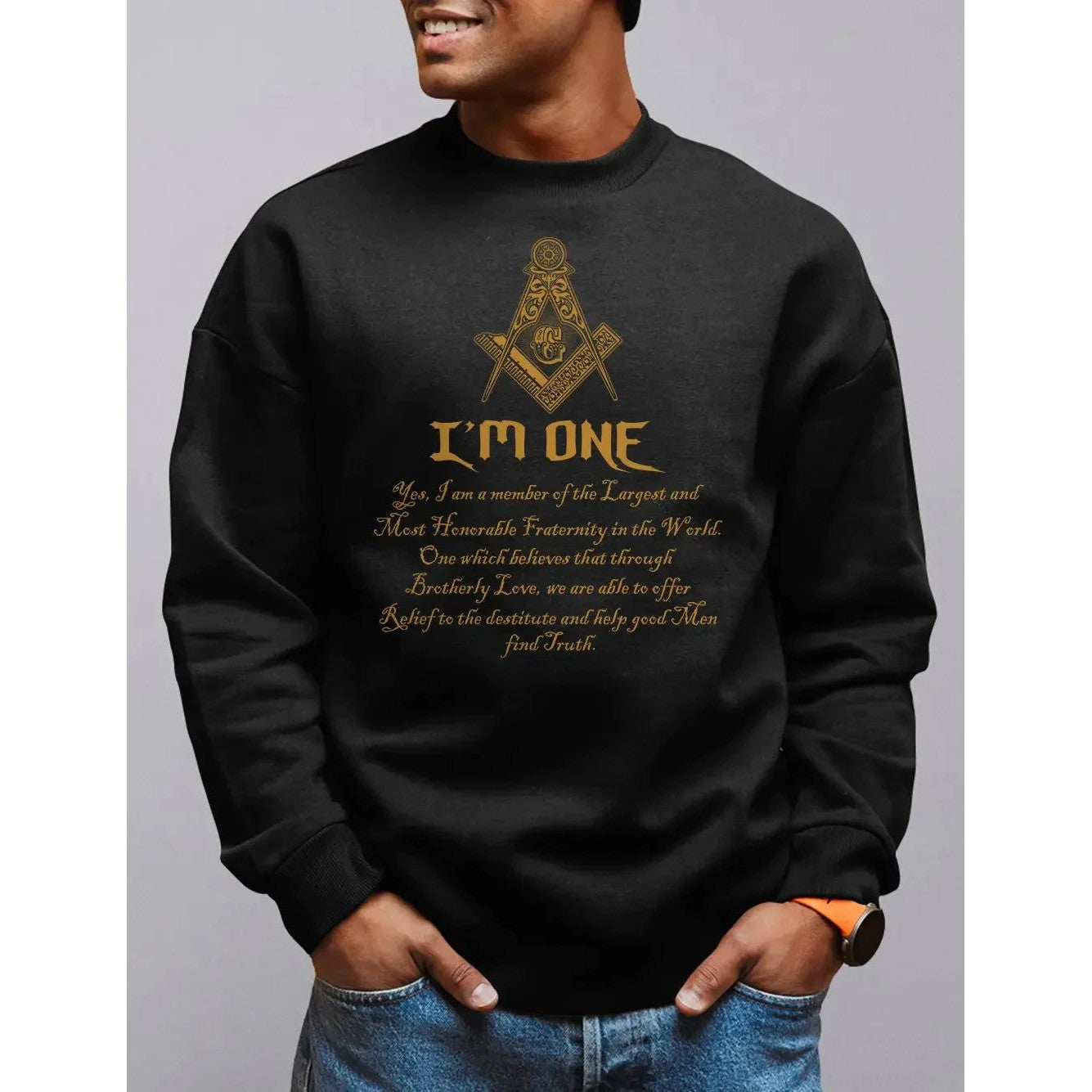 Master Mason Blue Lodge Sweatshirt - I Am One Black Cotton