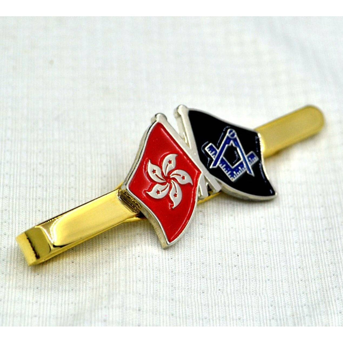 Master Mason Blue Lodge Tie Bar - Square and Compass G Hong Kong SAR Flag