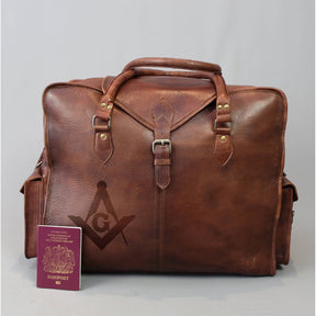 Master Mason Blue Lodge Travel Bag - Genuine Brown Leather