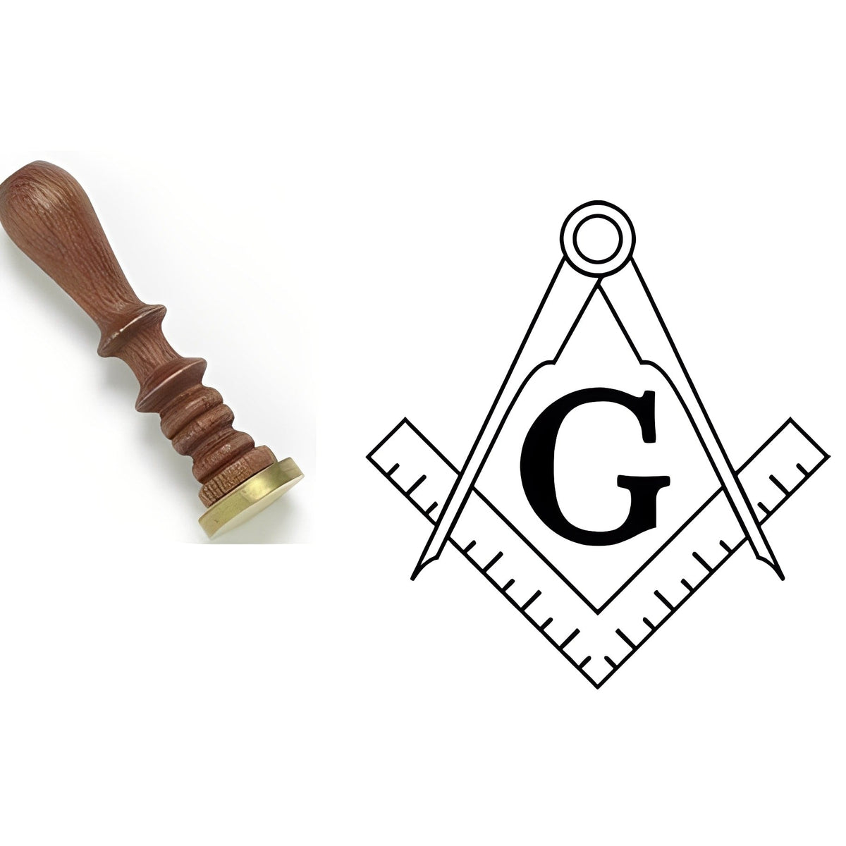 Master Mason Blue Lodge Wax Seal Stamp - Square Compass G Deluxe Wood Handle
