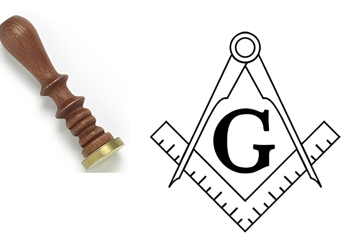 Master Mason Blue Lodge Wax Seal - Square Compass G Deluxe Wood Handle - Bricks Masons