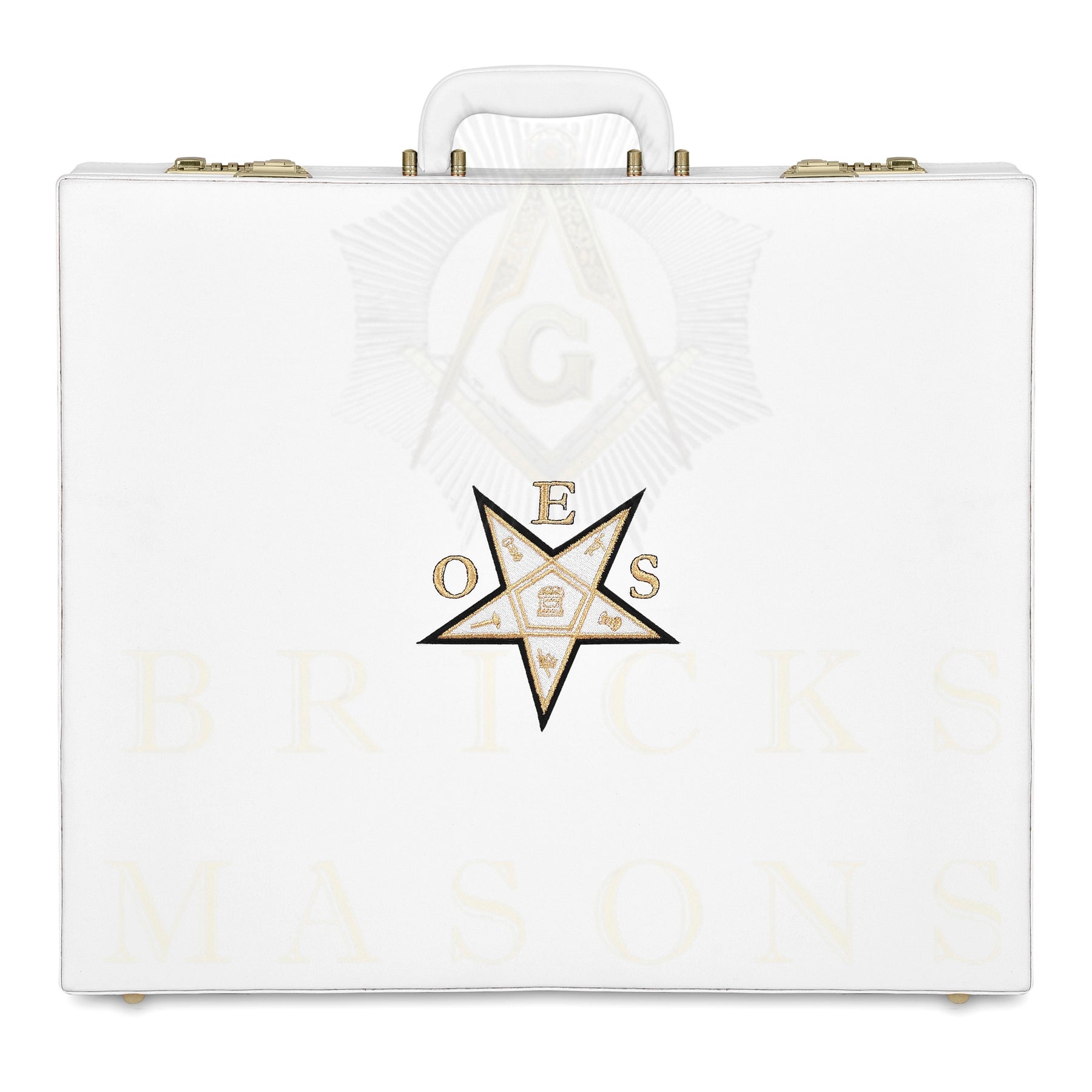 OES Apron Case - White Imitation Leather Machine Embroidery Gold Star