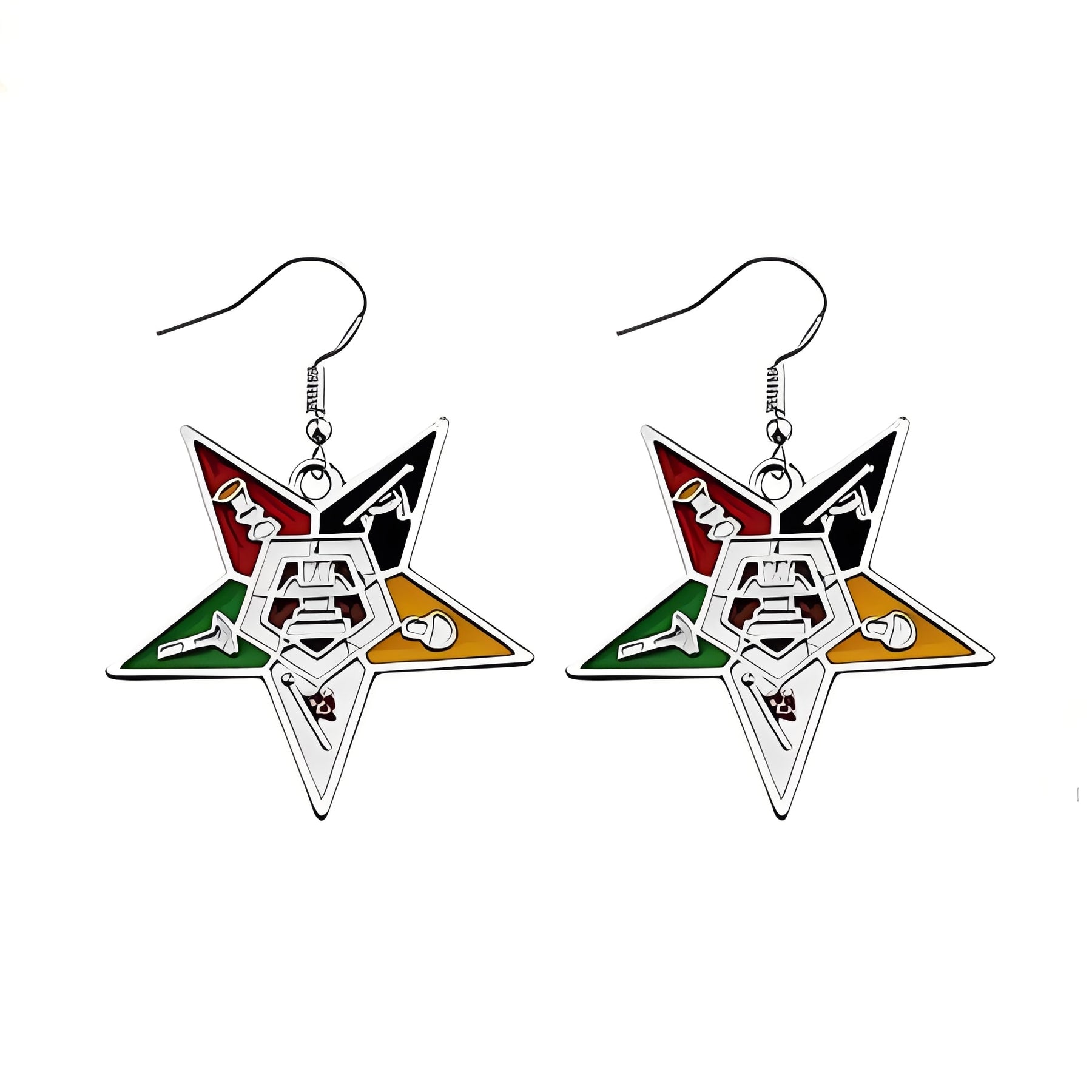 OES Earring - Silver Plating Enamel Colorful Order Easter Star Charm - Bricks Masons