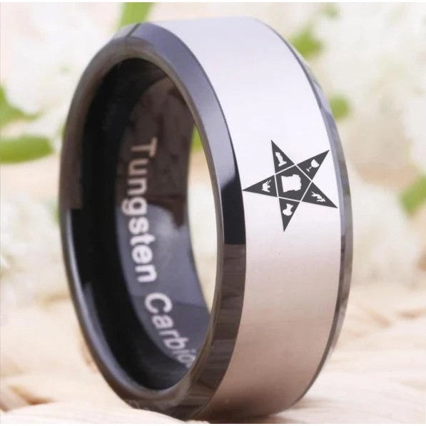 OES Ring - Black Beveled Tungsten Personalizable