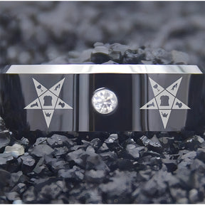 OES Ring - Black Silver Bevel With CZ Stone
