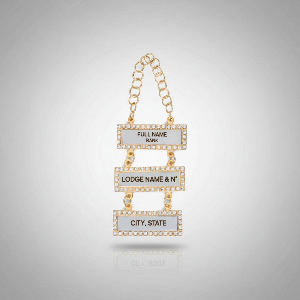 Worthy Matron OES Officer Collar Jewel - Gold Plated With Three Engravable Bars - Bricks Masons