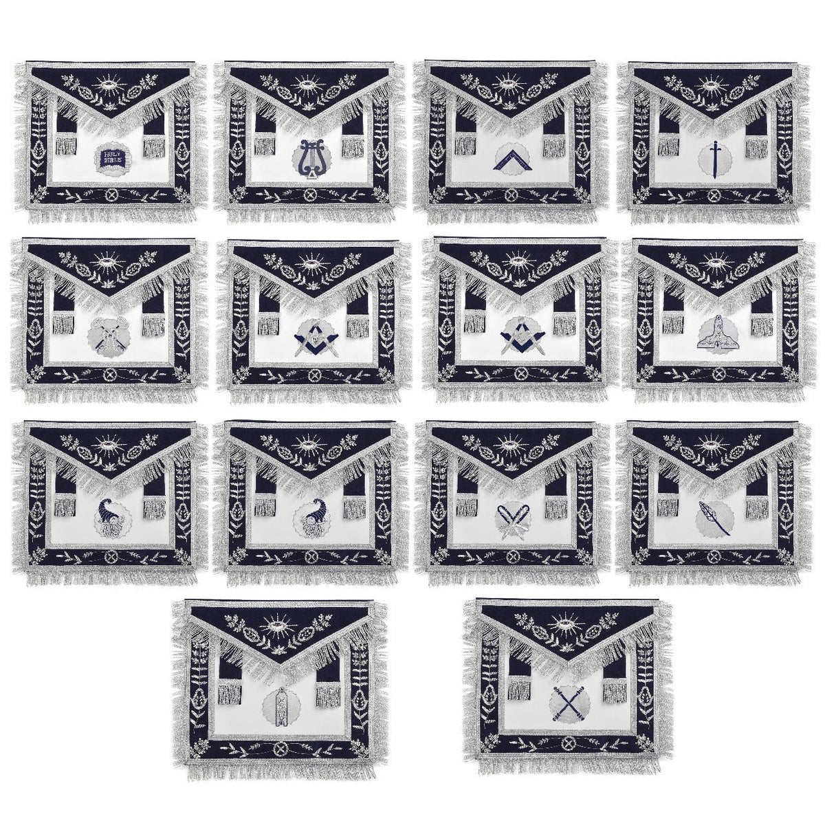 Officers Blue Lodge Officer Apron Set - Navy Velvet Hand Embroidery (Set of 14)