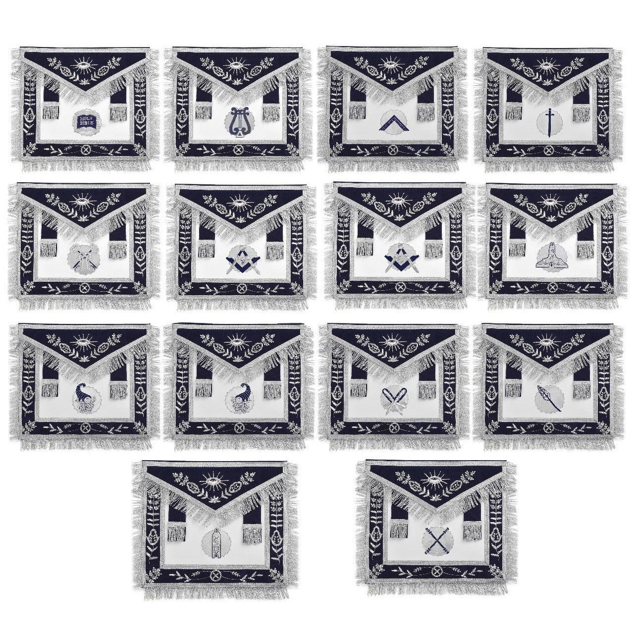 Officers Blue Lodge Officer Apron Set - Navy Velvet Hand Embroidery (Set of 14)