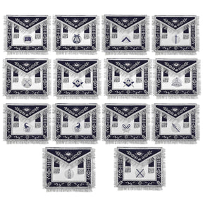 Officers Blue Lodge Officer Apron Set - Navy Velvet Hand Embroidery (Set of 14)