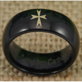 Order of Malta Ring - Black Dome Tungsten Personalizable