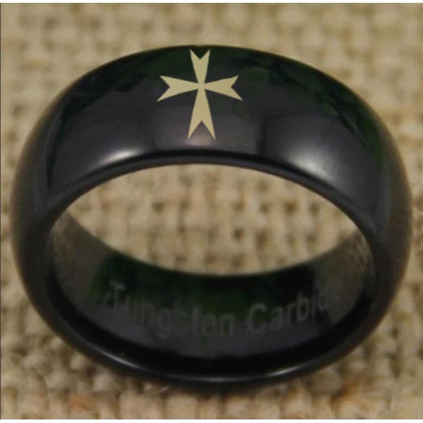Order of Malta Ring - Black Dome Tungsten Personalizable