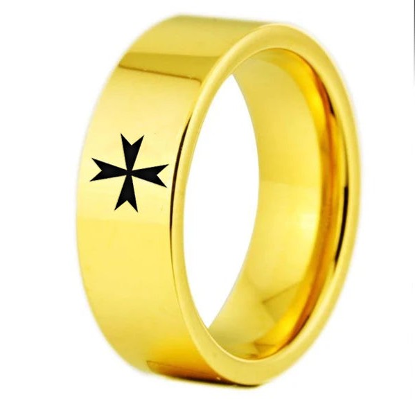 Order of Malta Ring - Gold Color Pipe Cut Tungsten Personalizable