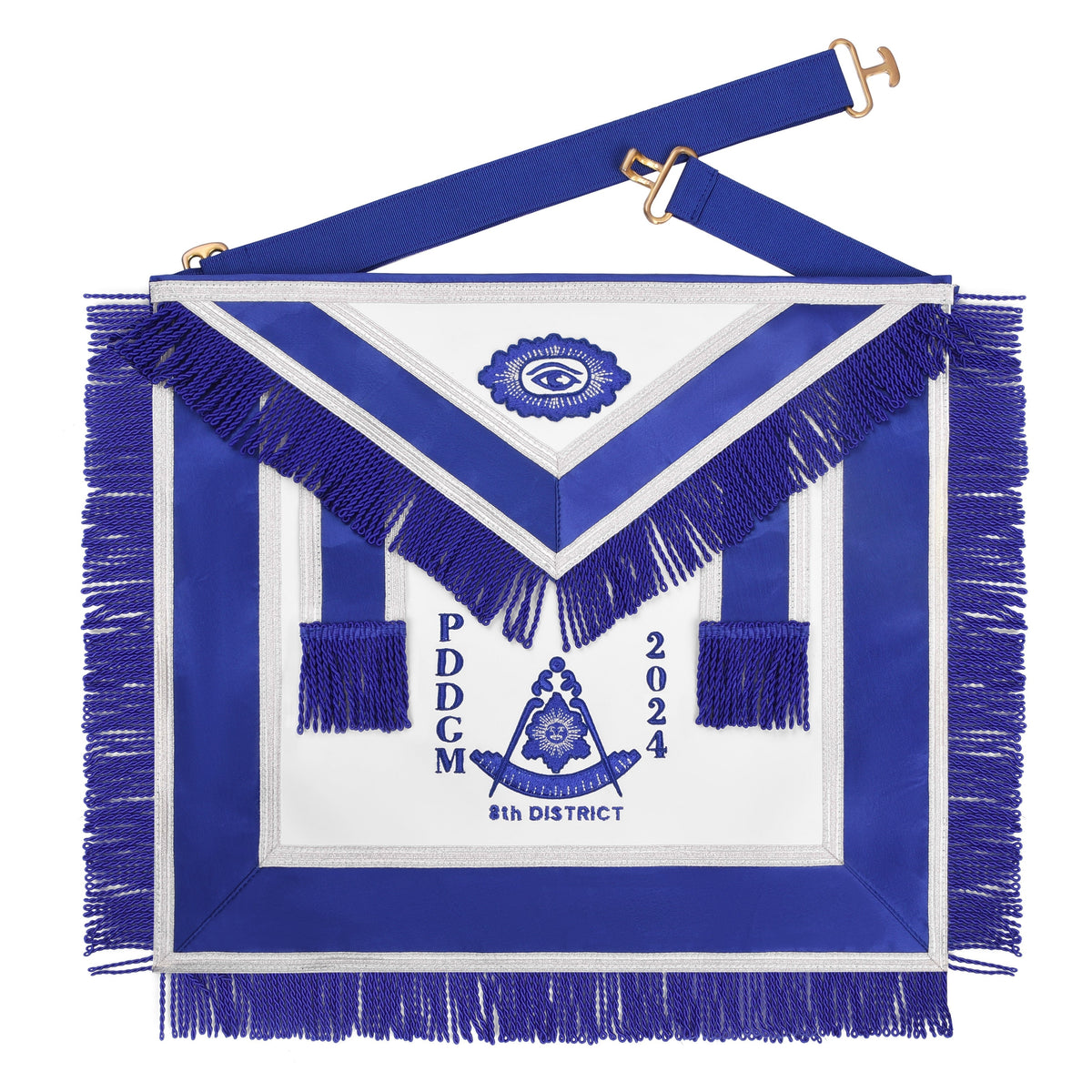 Past District Deputy Grand Master Blue Lodge Apron - Blue Borders Hand Threaded Silk
