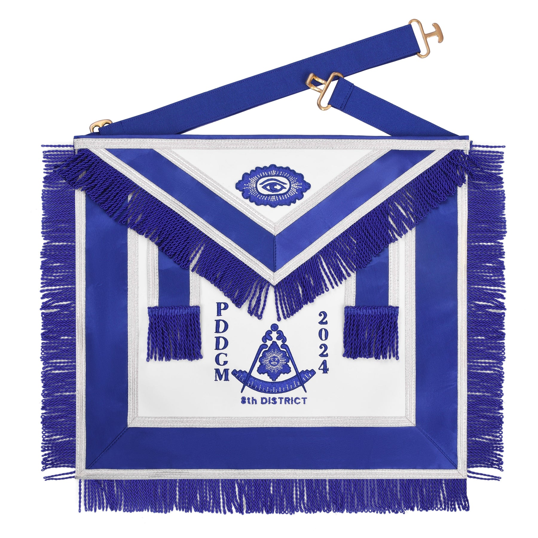 Past District Deputy Grand Master Blue Lodge Apron - Blue Borders Hand Threaded Silk