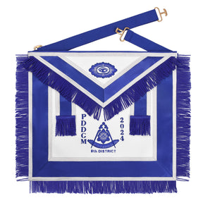Past District Deputy Grand Master Blue Lodge Apron - Blue Borders Hand Threaded Silk