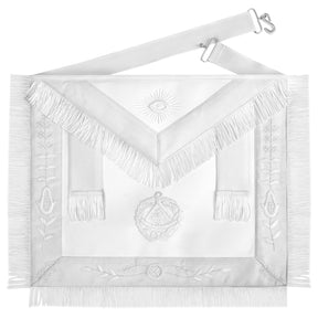 Past Grand Master Blue Lodge Apron - White Embroidery With Fringe