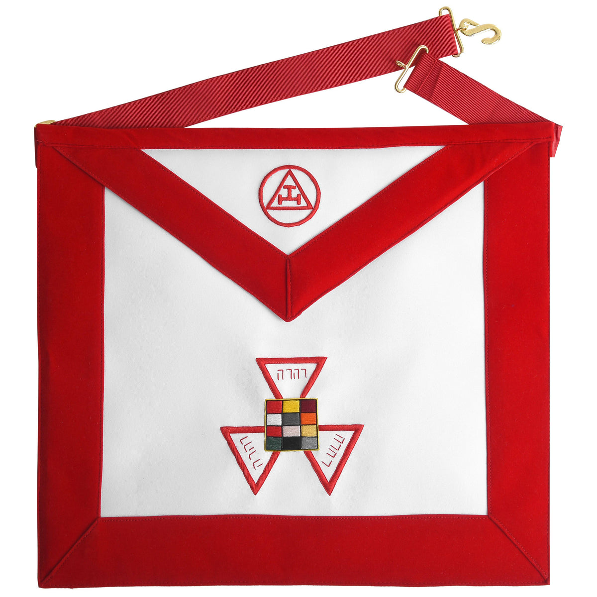 Past High Priest Royal Arch Chapter Apron - Red with Triple Tau Insignia - Bricks Masons