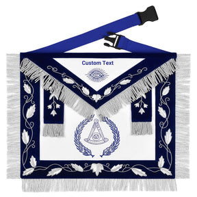 Past Master Blue Lodge Apron - Blue Velvet Silver Bullion With Wreath & Fringe