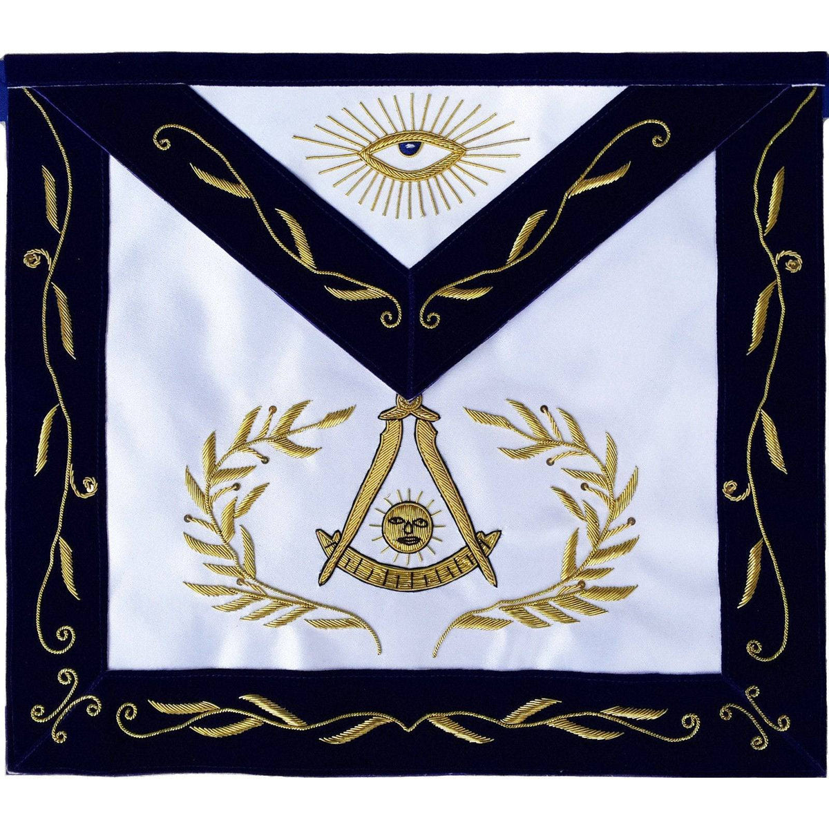 Past Master Blue Lodge Apron - Blue Velvet with Gold Hand Embroidery - Bricks Masons