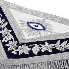 Past Master Blue Lodge Apron - Gold Bullion Emblem With Silver Braid Fringe - Bricks Masons