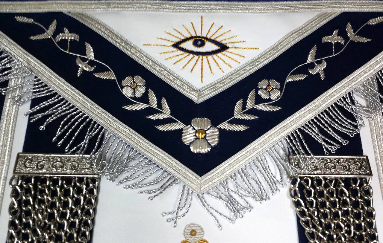 Past Master Blue Lodge Apron - Gold & Silver Bullion Hand Embroidery - Bricks Masons