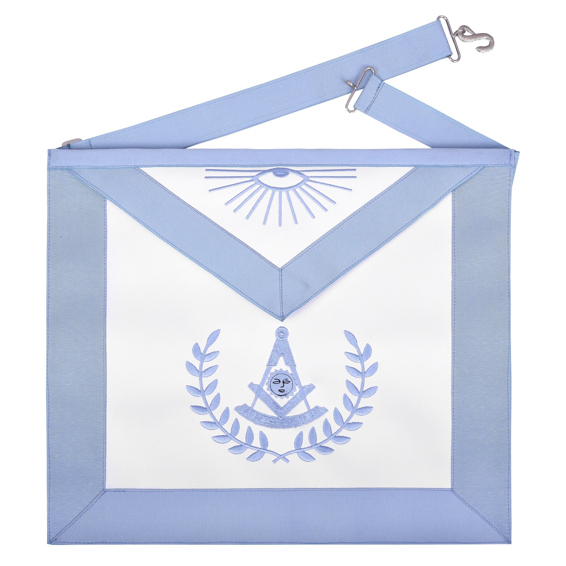 Past Master Blue Lodge Apron - Light Blue Grosgrain Ribbon With Wreath
