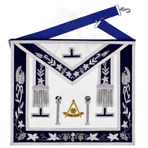 Past Master Blue Lodge Apron - Quality A Navy Velvet & Silver Bullion With Pillars