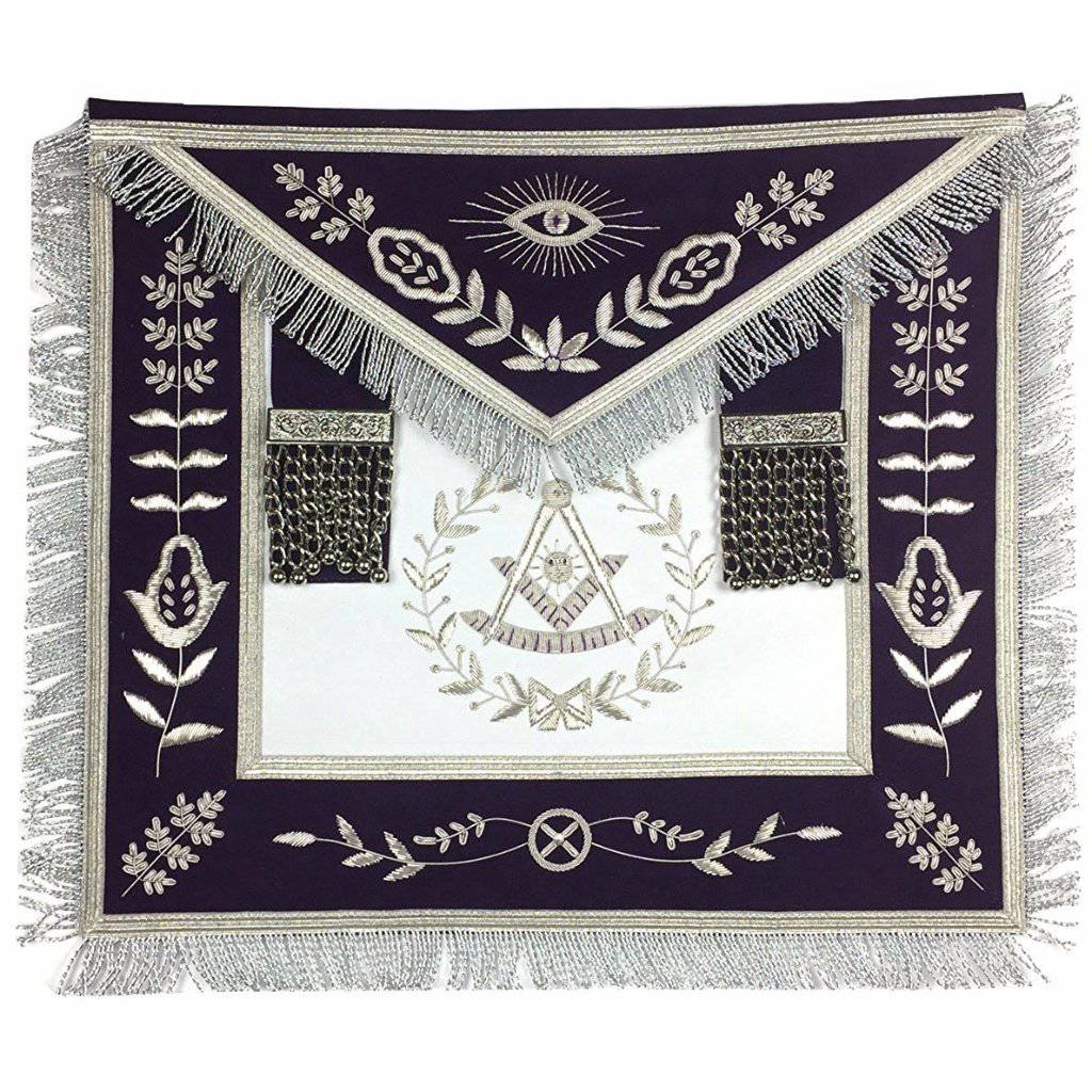 Past Master Blue Lodge Apron - Royal Purple Velvet Hand Embroidery - Bricks Masons